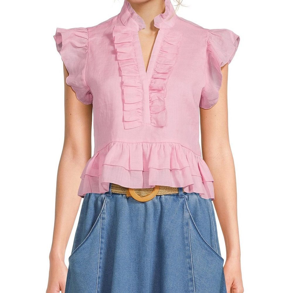 Pink Flutter Sleeve Peplum Blouse